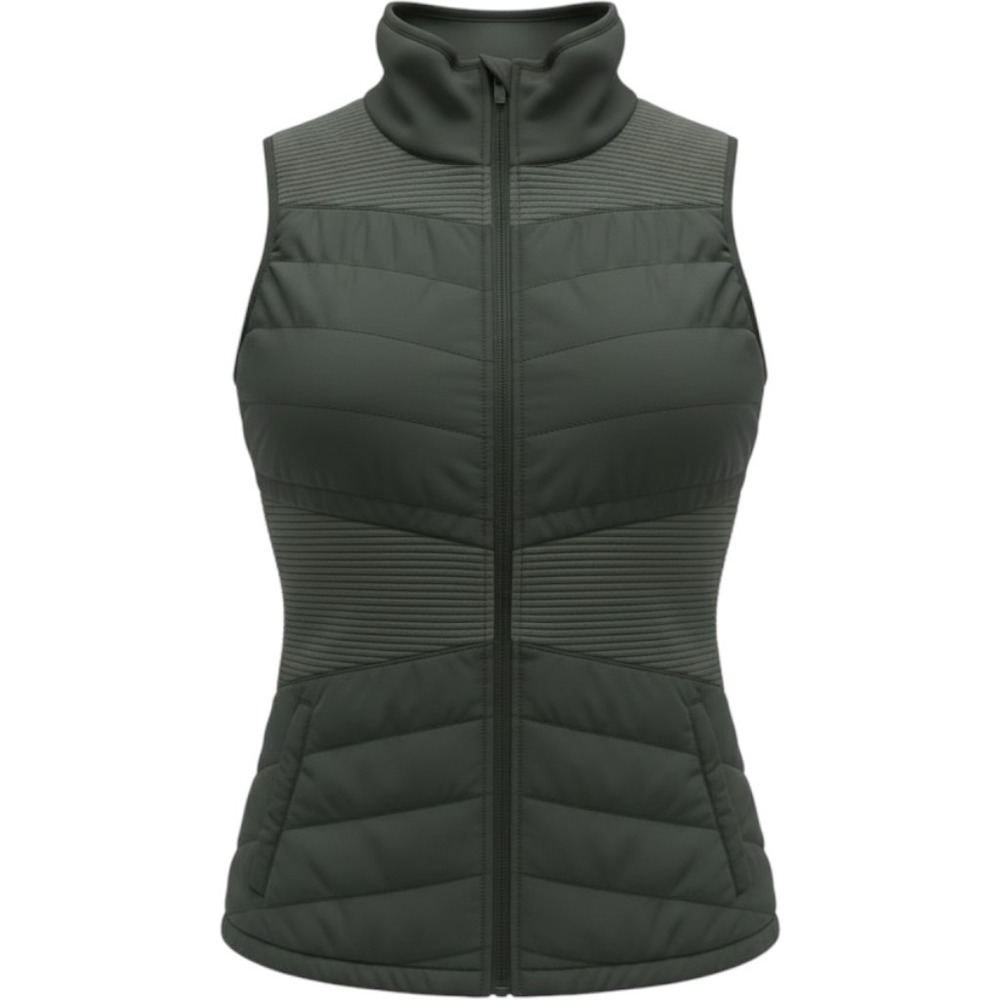 Tek Gear Womens Olive Green Mixed Media Quilted Puffer Vest Mock Neck Medium